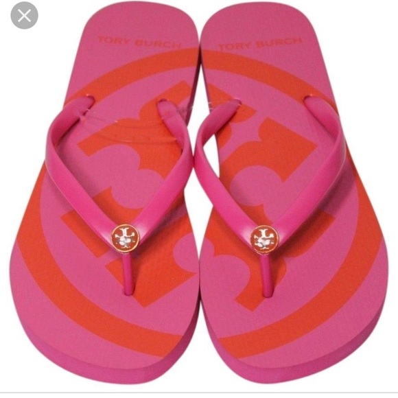 Tory Burch Shoes - TORY BURCH Pink & Orange Logo Flip Flops Sz 7 7.5